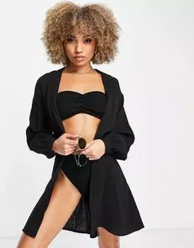 Черное газовое пляжное кимоно с расклешенными рукавами ASOS DESIGN