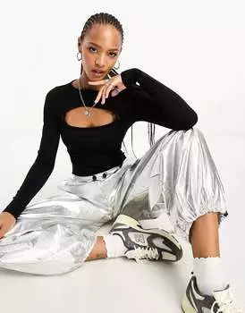 Черное хлопковое боди с плечами и майкой ASOS