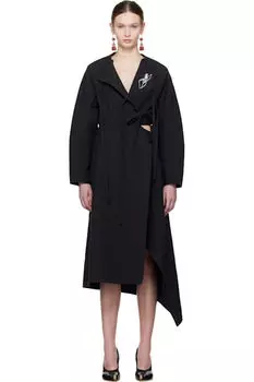 Черное хлопковое платье-миди с запахом Tory Burch