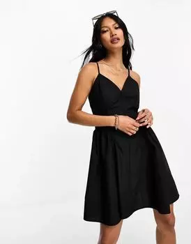 Черное хлопковое платье мини с заниженной талией ASOS