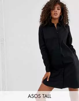 Черное хлопковое платье-рубашка мини ASOS DESIGN Tall