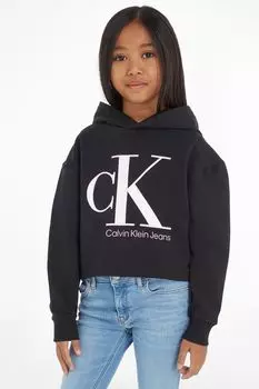 Черное худи с монограммой для девочек Calvin Klein, черный