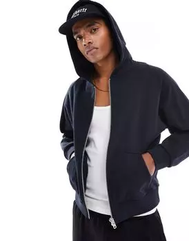 Черное худи свободного кроя на молнии ASOS DESIGN