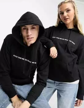 Черное худи унисекс с надписью "делай то, что мы хотим" COLLUSION