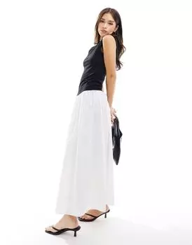 Черное контрастное платье макси ASOS Design с юбкой из поплина цвета слоновой кости