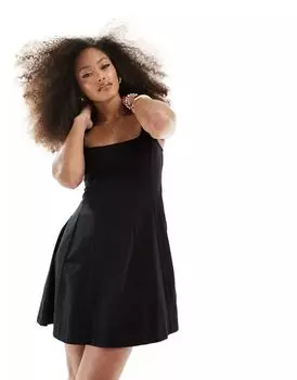 Черное короткое летнее теннисное платье со швами ASOS