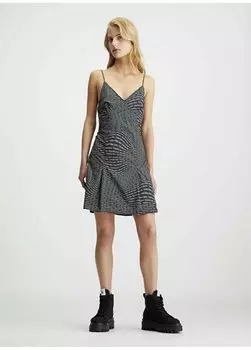 Черное короткое женское платье с V-образным вырезом и узором J20J2230700GP Calvin Klein Jeans, черный