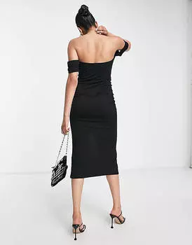 Черное корсетное платье миди с открытыми плечами ASOS DESIGN