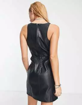 Черное кожаное мини-платье с вырезами Bolongaro Trevor Matrix