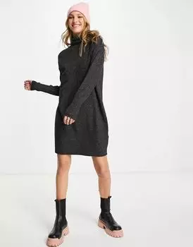 Черное крапчатое платье-свитер с высоким воротником Vero Moda