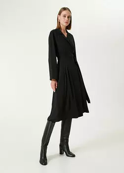 Черное креповое платье миди со складками и запахом Beymen