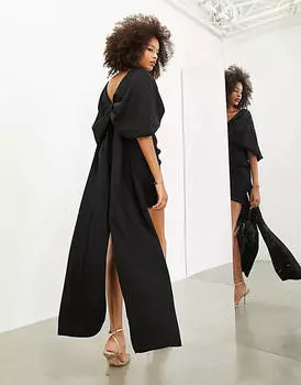 Черное креповое платье мини с бантом на спине ASOS EDITION