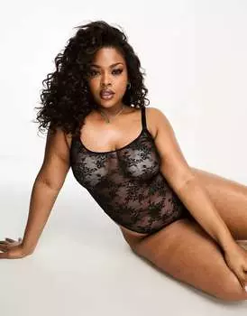 Черное кружевное боди ASOS Curve Cate