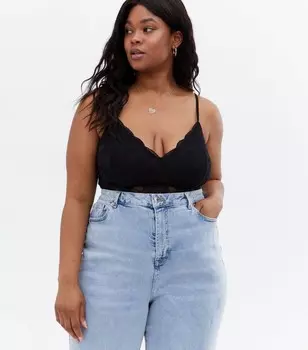 Черное кружевное боди Curves с бретелями New Look, черный