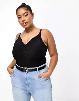 Черное кружевное боди на бретельках Yours