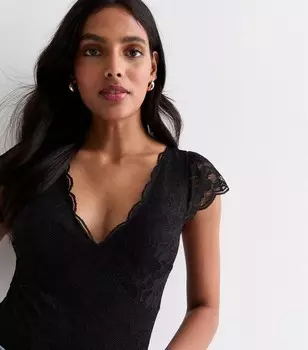 Черное кружевное боди с короткими рукавами New Look, черный