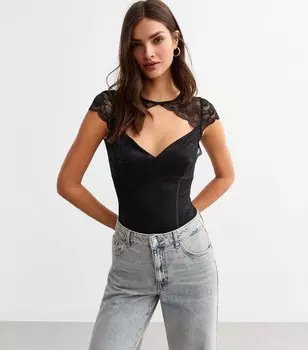 Черное кружевное боди с вырезами New Look, черный