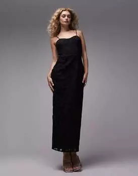 Черное кружевное платье миди с корсетом Topshop