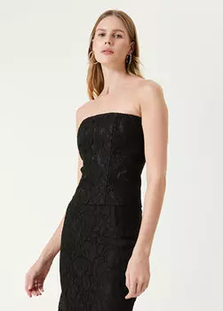 Черное кружевное вечернее платье без бретелек-бюстье Beymen