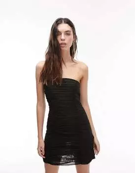 Черное мини-платье бандо из шифона с кружевной подкладкой Topshop