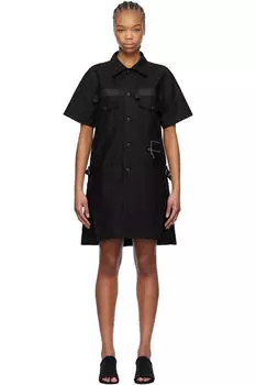 Черное мини-платье из хлопкового атласа WTAPS Edition sacai
