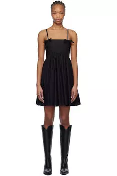 Черное мини-платье из хлопкового поплина на бретелях GANNI