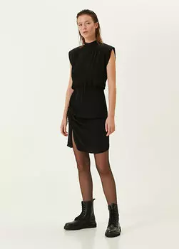 Черное мини-платье из крепа с высоким воротником Academia