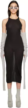 Черное мини-платье макси в рубчик Rick Owens