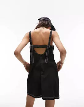 Черное мини-платье мини с отстрочкой Topshop