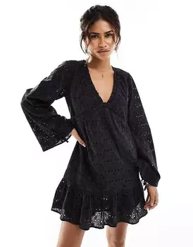 Черное мини-платье Reclaimed Vintage Luana с английской вышивкой в ковбойском стиле