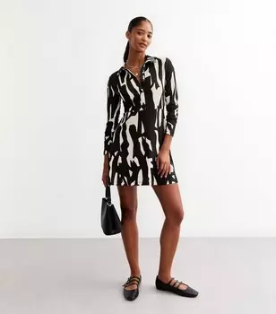 Черное мини-платье-рубашка с абстрактным принтом New Look, черный