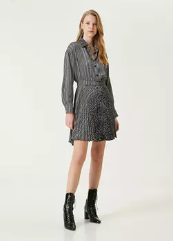 Черное мини-платье-рубашка со складками с узором Beymen