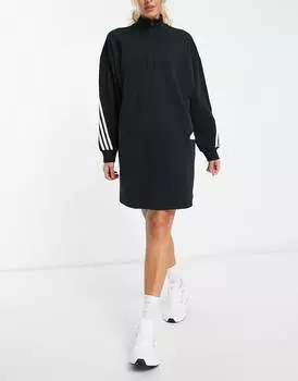 Черное мини-платье с 3 полосками adidas Sportswear future icons