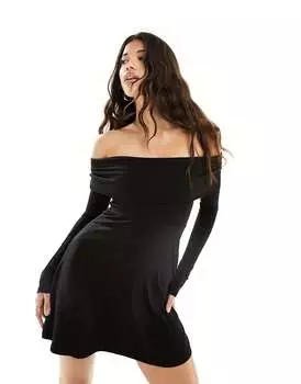Черное мини-платье с длинными рукавами и открытыми плечами ASOS