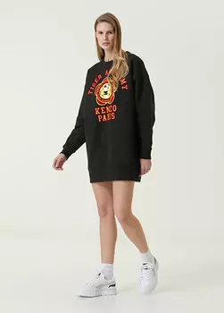Черное мини-платье с логотипом Kenzo