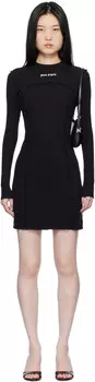 Черное мини-платье с логотипом в рубчик Palm Angels, Black/Off-white