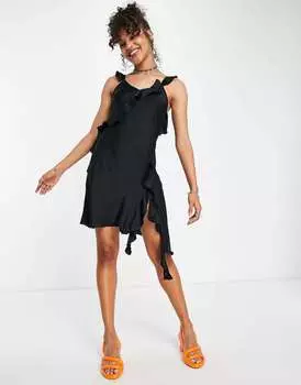 Черное мини-платье с оборками Weekday Wave