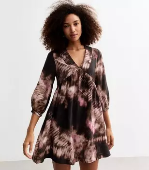 Черное мини-платье с размытым принтом New Look, черный