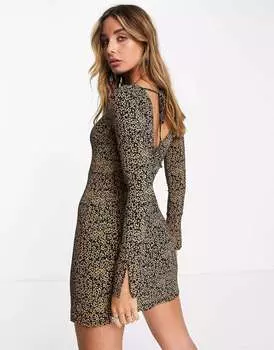 Черное мини-платье с разрезом на манжетах и завязкой на спине River Island