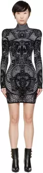 Черное мини-платье с рисунком Balmain