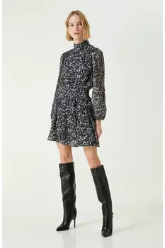 Черное мини-платье с узором Network, черный