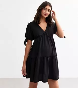 Черное мини-платье с v-образным вырезом для беременных New Look, черный