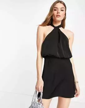 Черное мини-платье с вырезом бретелькой ASOS