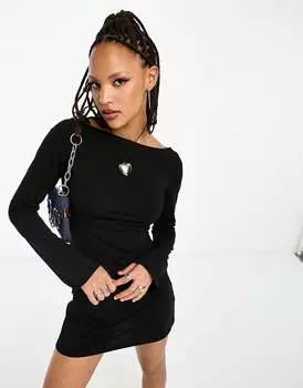 Черное мини-платье с вырезом лодочкой Weekday Era