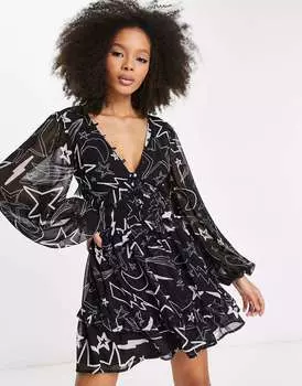 Черное мини-платье с защипами и пуговицами ASOS
