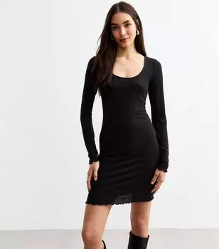 Черное мини-платье в рубчик с овальным вырезом New Look, черный