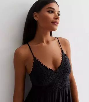 Черное мини-пляжное платье с бретелями крючком New Look, черный