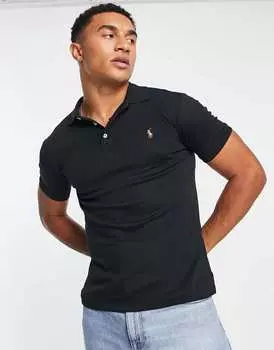 Черное многофункциональное поло узкого кроя с логотипом Polo Ralph Lauren pima
