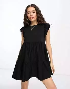 Черное многоярусное свободное платье мини River Island