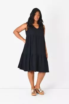 Черное многослойное платье Curve с V-образным вырезом и рюшами из ткани Live Unlimited, черный